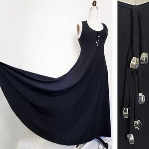 Indies Womens Black Stretch Maxi Sleeveless Dress Silver Beads  Fit and Flare